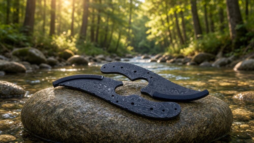 HUNTING SKINNING FISHING KNIFE BLANK BLADES DAMASCUS FORGED STEEL - 2pc set